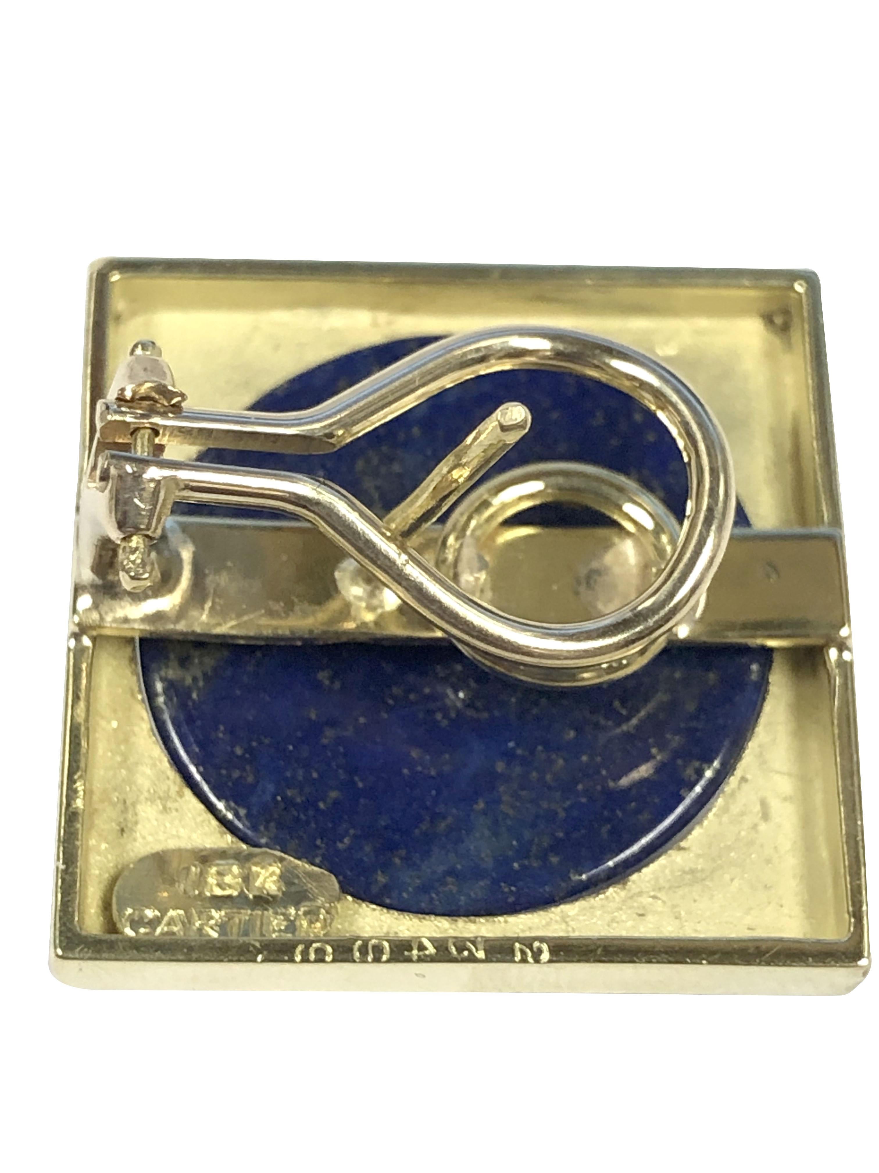 Cartier Mid Century Gold und Lapis große Ohrringe  (Cabochon) im Angebot