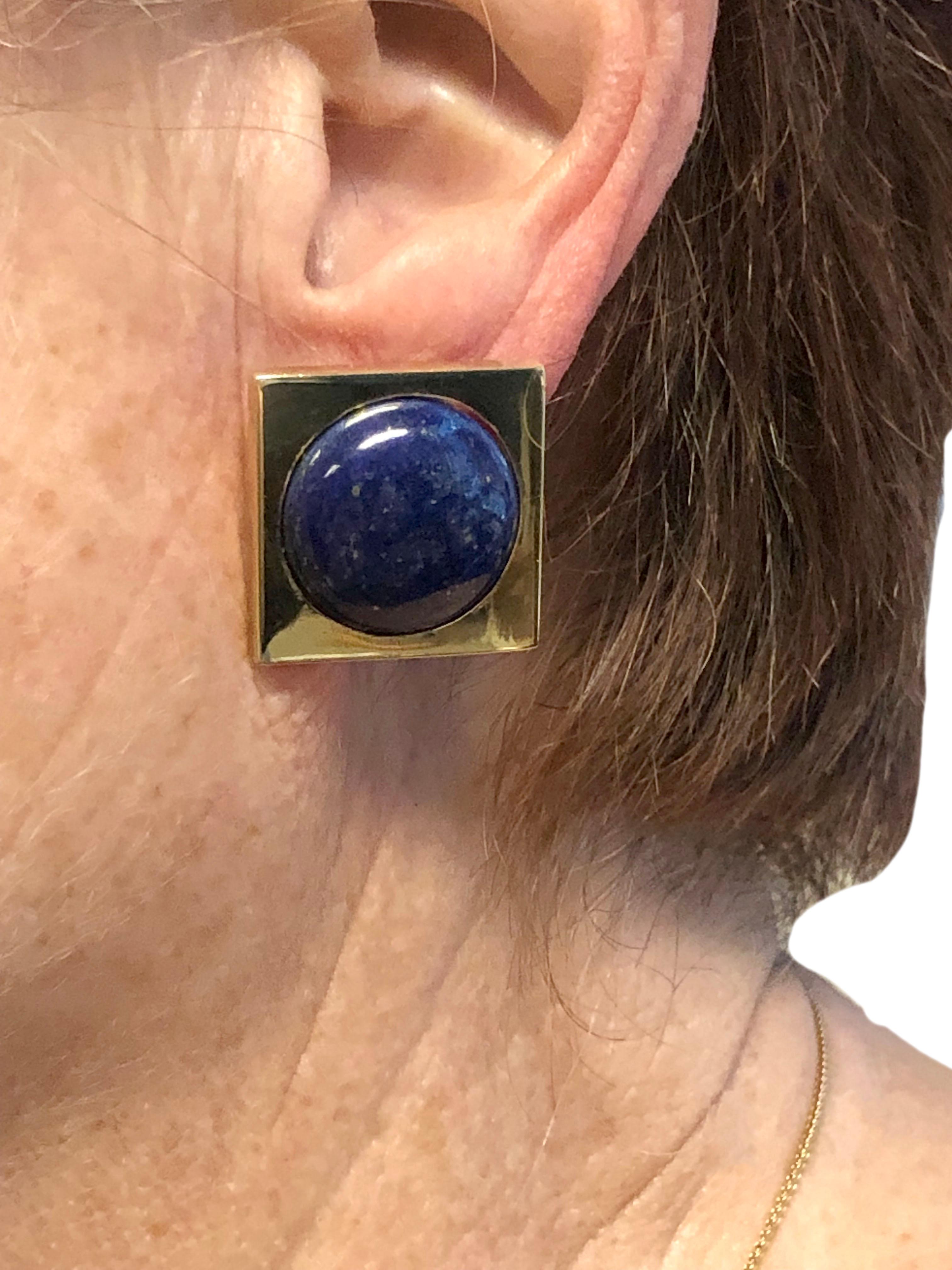 Cartier Mid Century Gold and Lapis large Earrings  In Excellent Condition For Sale In Chicago, IL