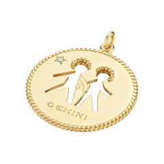 Cartier Mid-Century Gold Diamond Gemini Zodiac Pendant Charm