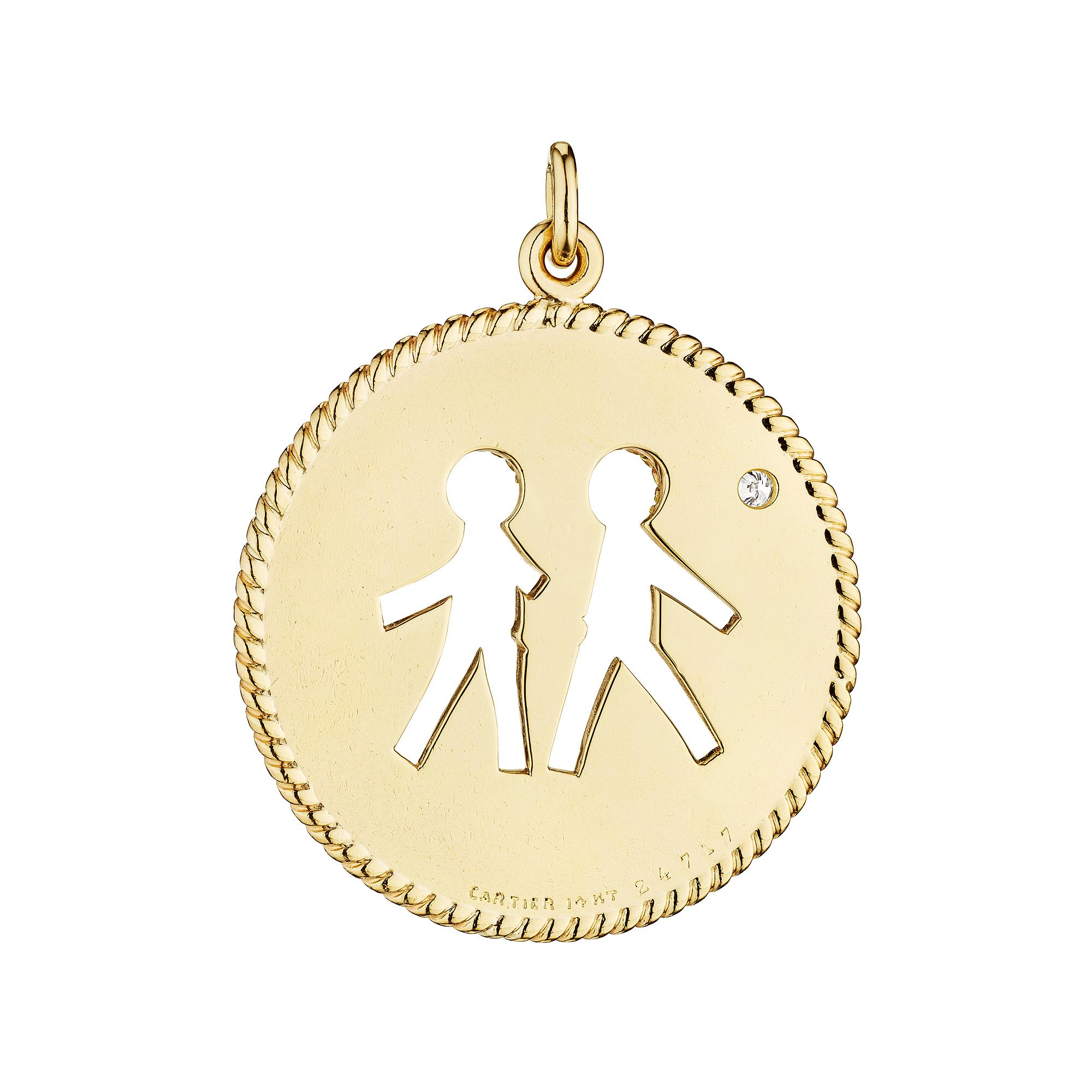 Colgante Cartier de oro de mediados de siglo con diamantes en forma de géminis del zodiaco Modernista