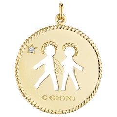 Cartier Mid-Century Gold Diamond Gemini Zodiac Pendant Charm