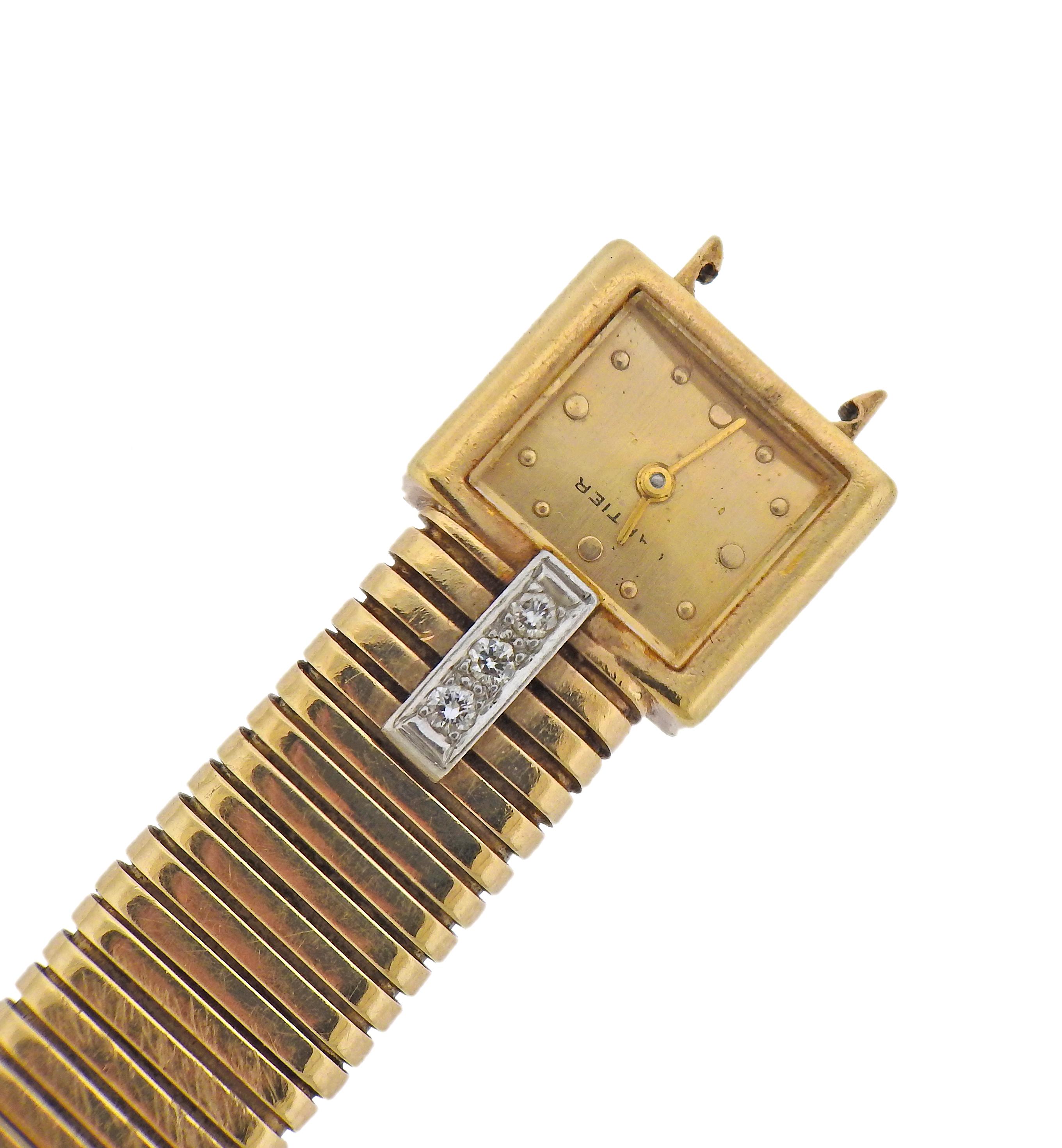 Round Cut Cartier Midcentury Gold Diamond Watch Bracelet
