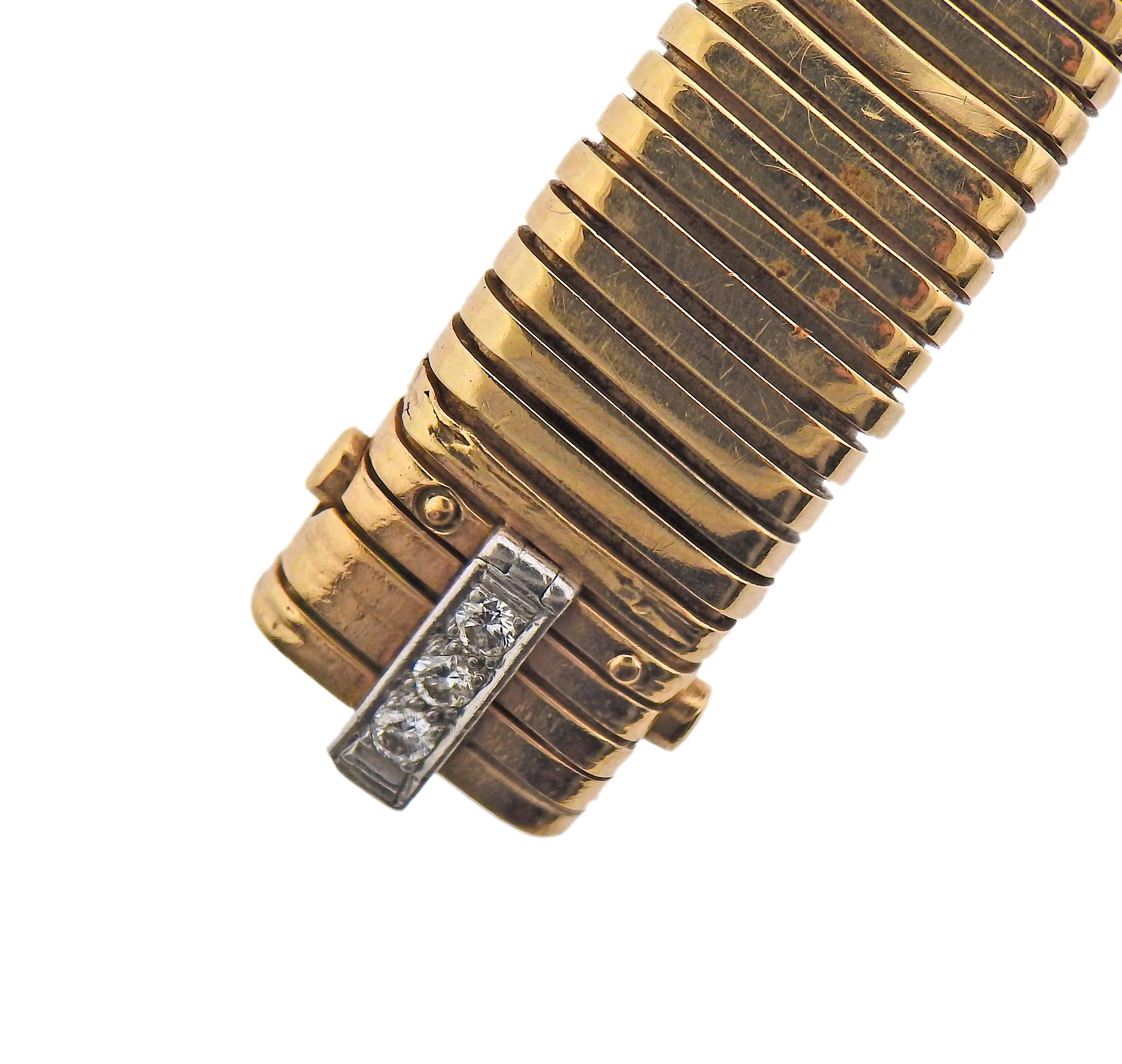 Cartier Midcentury Gold Diamond Watch Bracelet In Good Condition In New York, NY