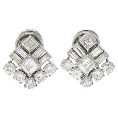 Cartier Mid-Century Platinum Diamond Vintage Cluster Earrings