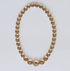 Cartier Mid Century Ruby Necklace in 18 Karat Yellow Gold Star Burst Motif