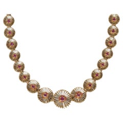 Vintage Cartier Mid Century Ruby Necklace in 18 Karat Yellow Gold Star Burst Motif