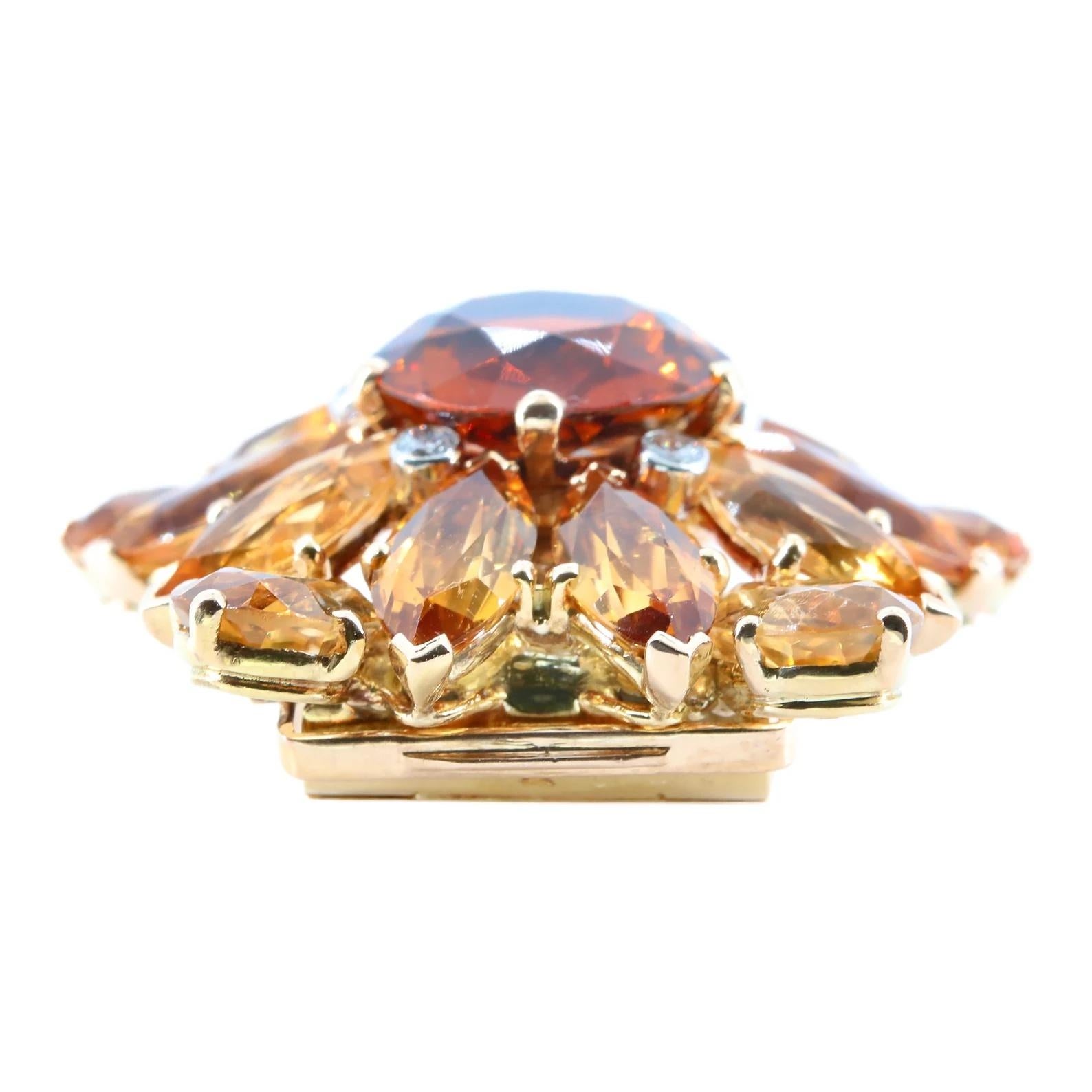 Broche Girasol Cartier Mediados de Siglo Granate Spessartine, Topacio Imperial y Diamante en Excelente Estado en Boston, MA