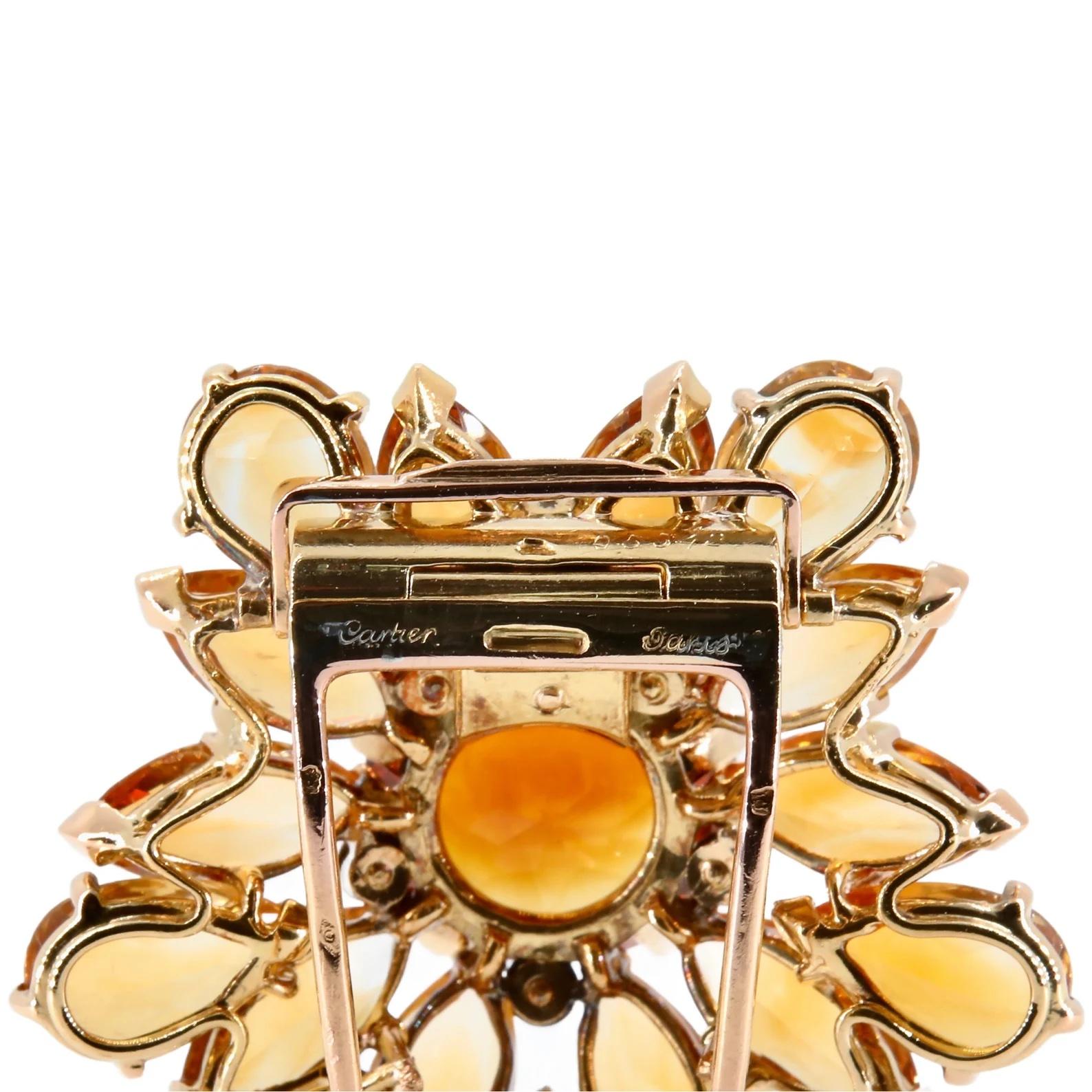 De las mujeres Broche Girasol Cartier Mediados de Siglo Granate Spessartine, Topacio Imperial y Diamante