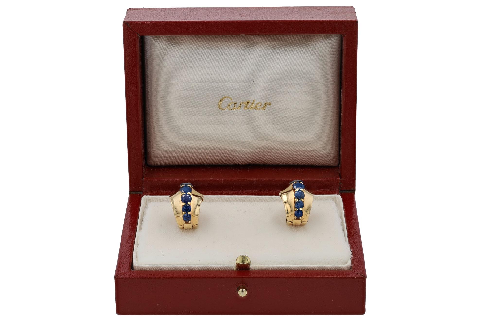Cartier Mid Century Vintage Sapphire 14k Earrings In Excellent Condition For Sale In Santa Barbara, CA