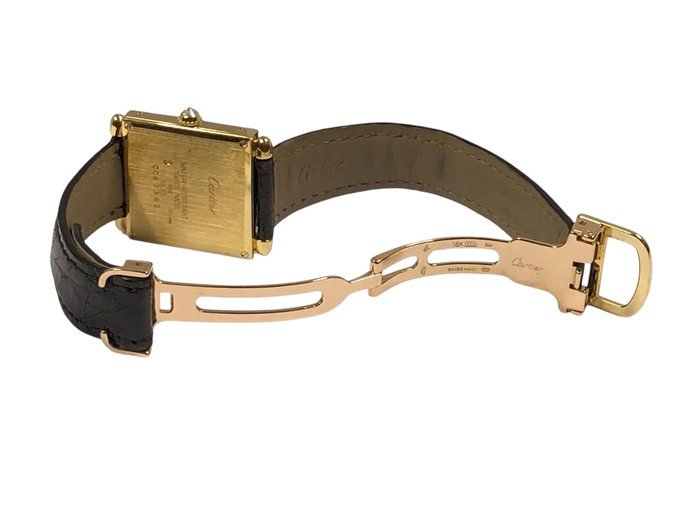 Cartier Mid Size Tank Obus Ref. 1630 Yellow Gold and Diamonds Quartz Wrist Watch For Sale 1