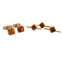 Cartier Midcentury Citrine Gold Cufflinks Stud Set