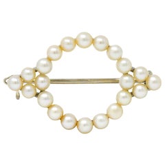 Cartier Midcentury Cultured Pearl Platinum 14 Karat Gold Pin Brooch