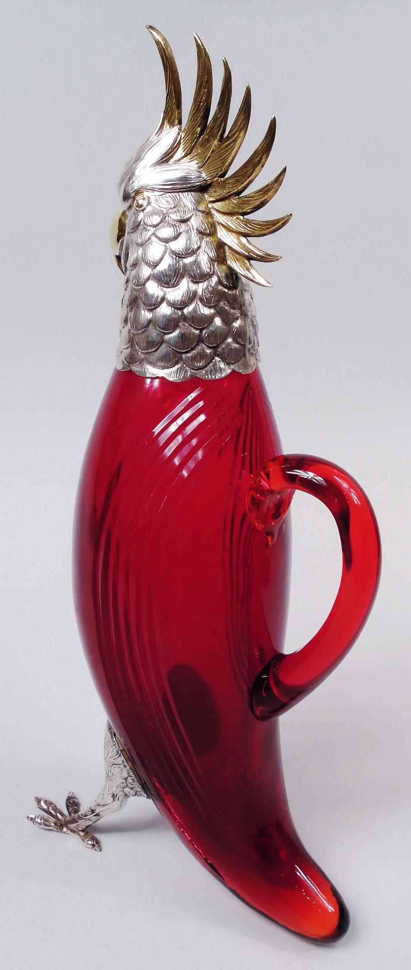 Espagnol Carafe à décanter en forme de cacatoès amusant et flamboyant de Cartier Midcentury Figural