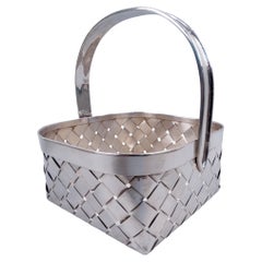 Cartier Midcentury Modern Country Chic Sterling Silver Square Basket