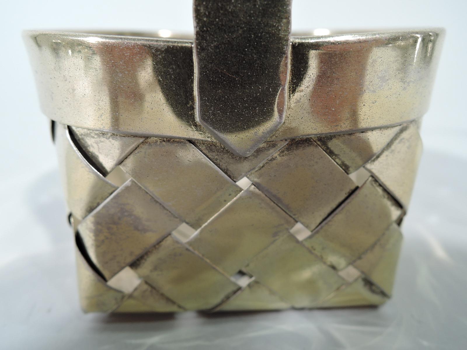 Cartier Mid-Century Modern Gilt Sterling Silver Country Chic Basket In Good Condition In New York, NY