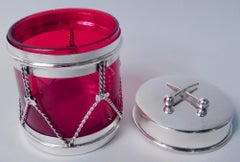 Cartier Midcentury Modern Red Glass & Sterling Silver Drum Jam Jar