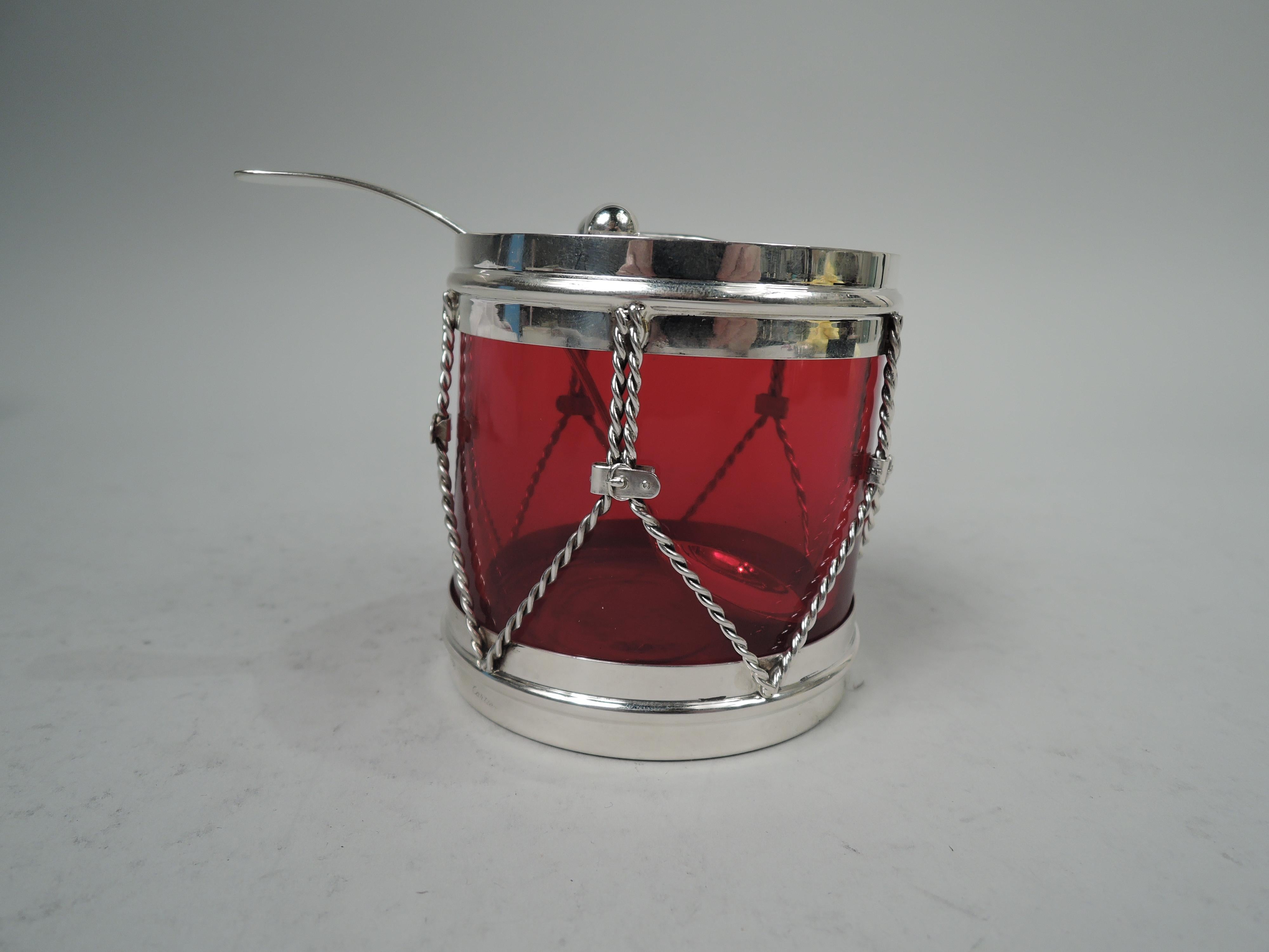 American Cartier Midcentury Modern Silver Silver Novelty Drum Jam Jar