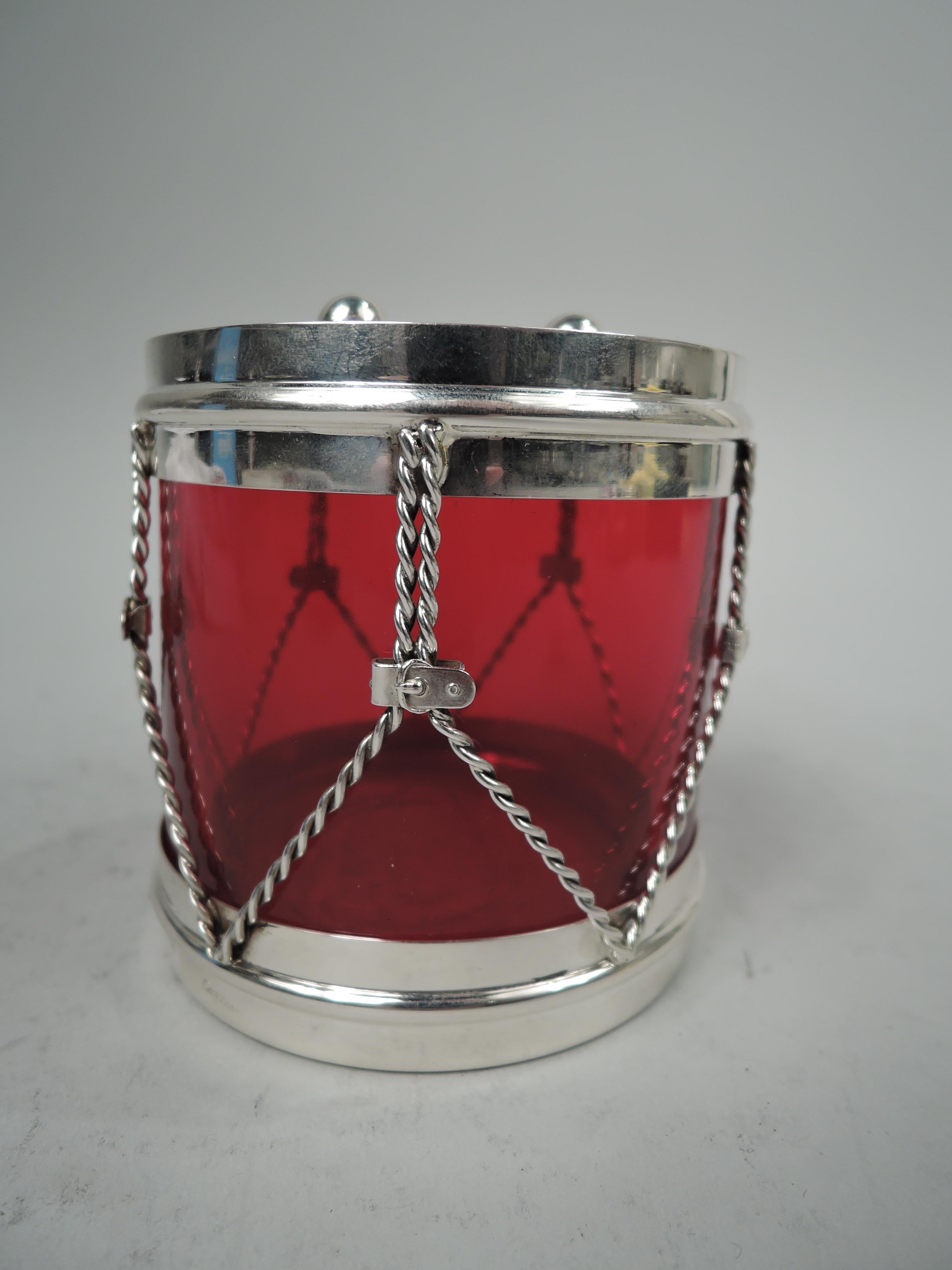 20th Century Cartier Midcentury Modern Silver Silver Novelty Drum Jam Jar