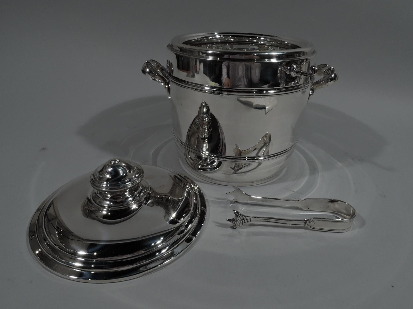American Cartier Mid-Century Modern Sterling Silver Ice Bucket with Tongs