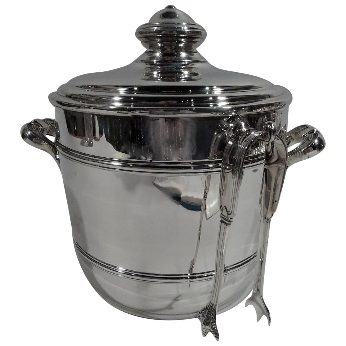 Cartier Mid-Century Modern Sterling Silver Ice Bucket with Tongs