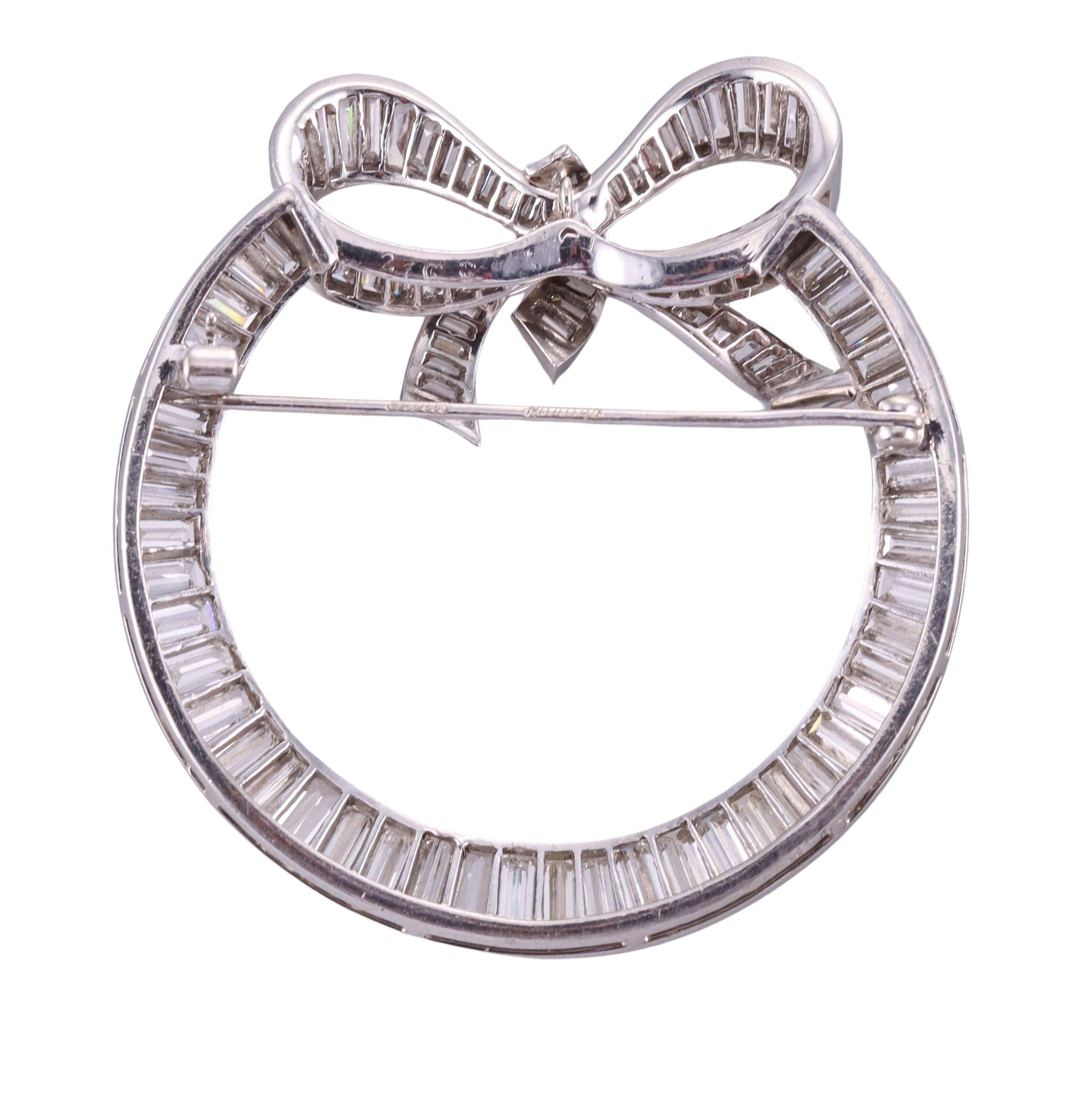 Women's Cartier Midcentury Platinum Diamond Bow Brooch For Sale