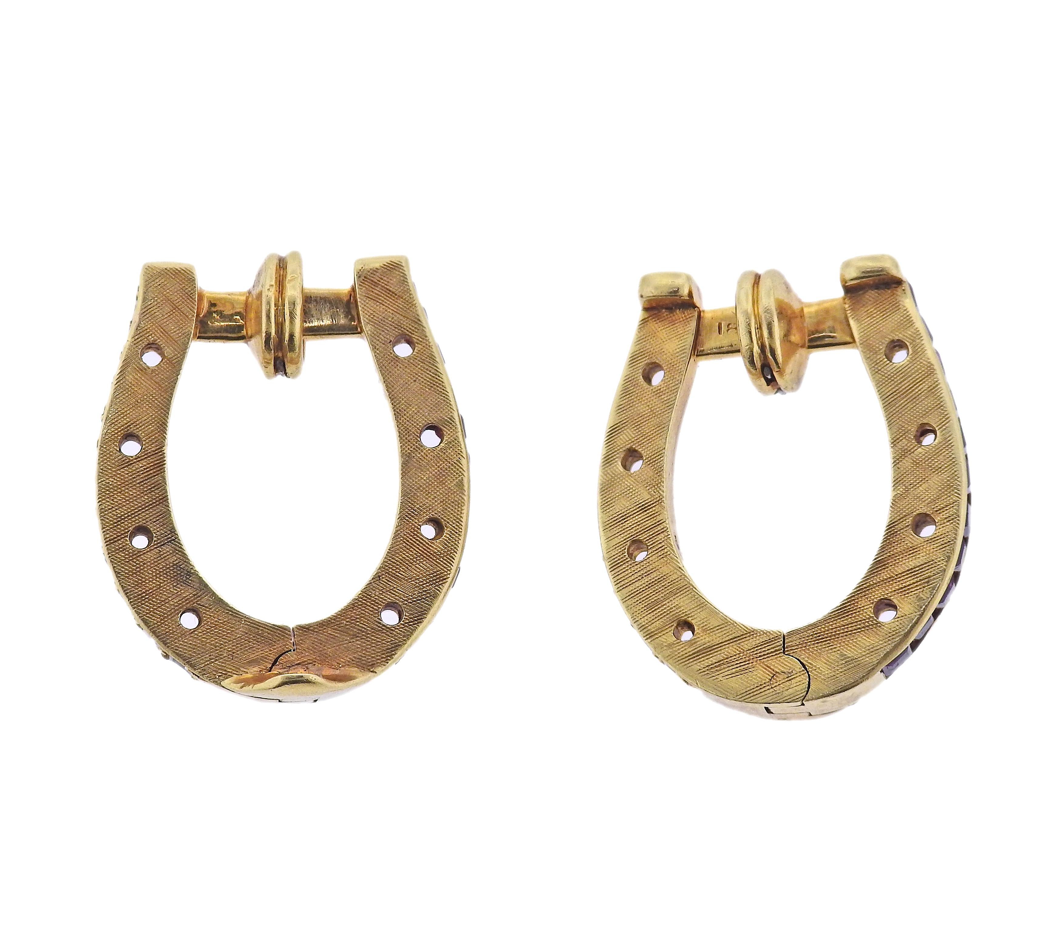Square Cut Cartier Midcentury Ruby Diamond Gold Cufflinks