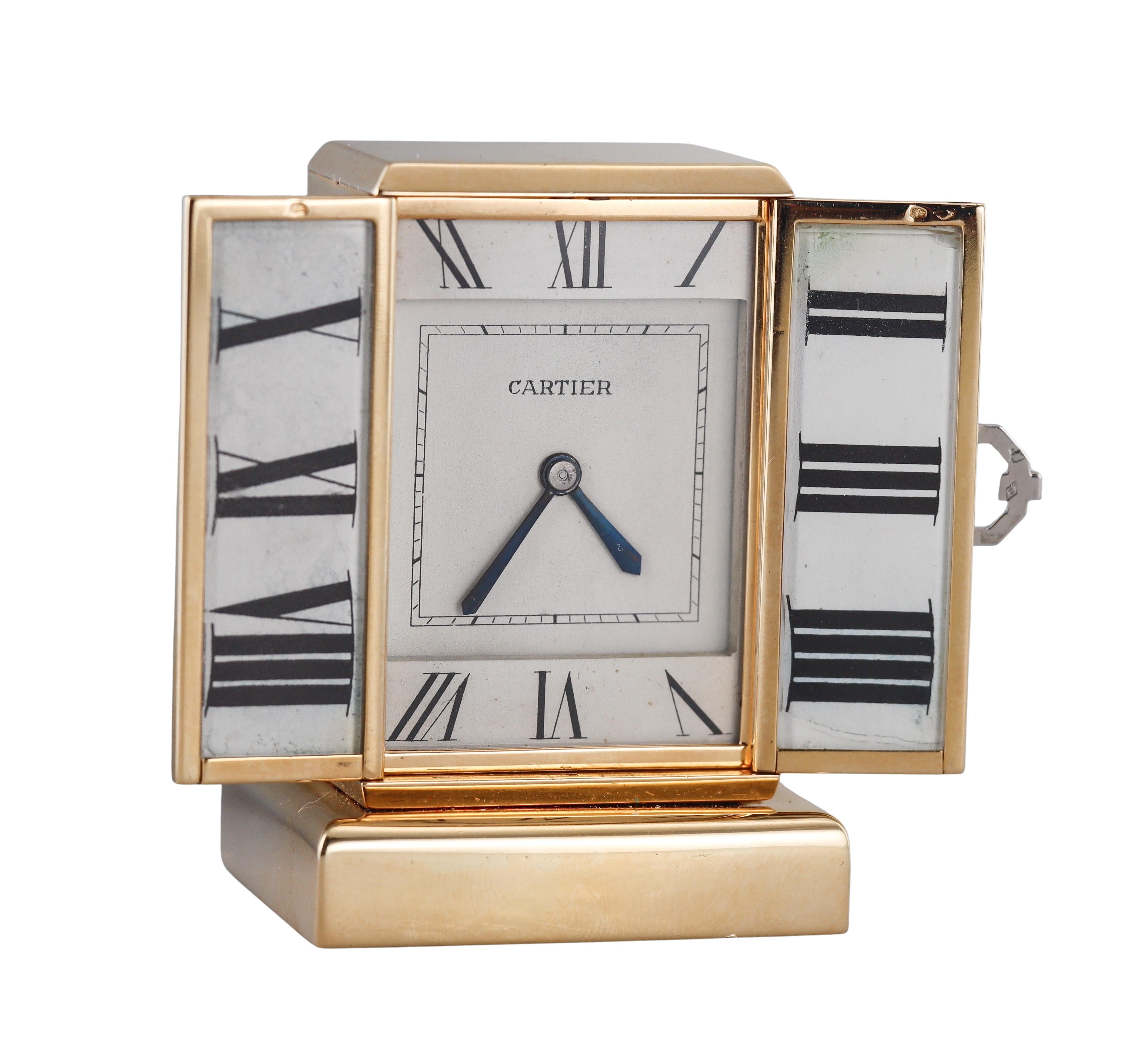 Retro Cartier Midcentury Yellow Gold Diamond Desk Clock For Sale
