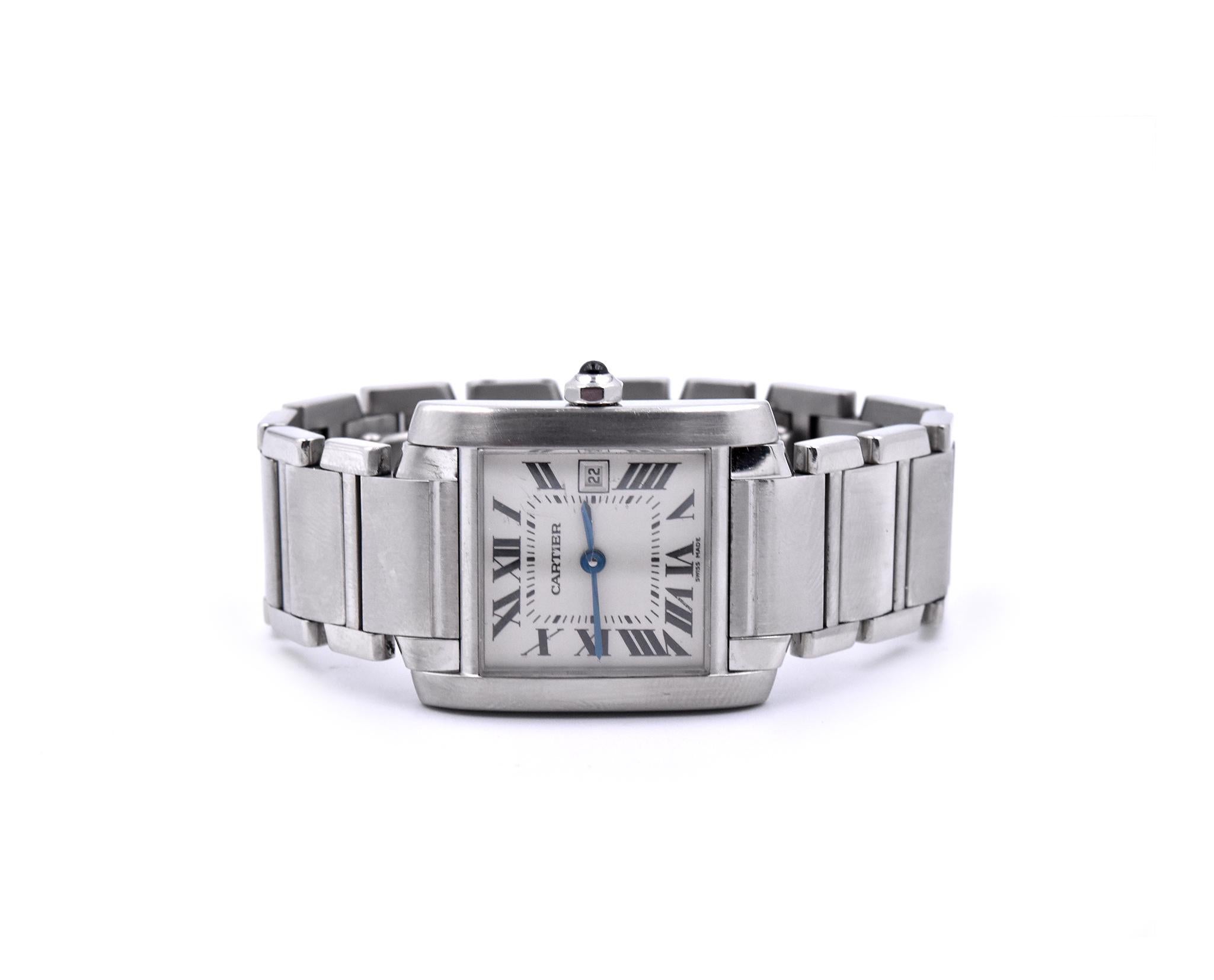 Cartier Midsize Tank Francaise Stainless Steel Watch Ref. 2465 In Excellent Condition In Scottsdale, AZ