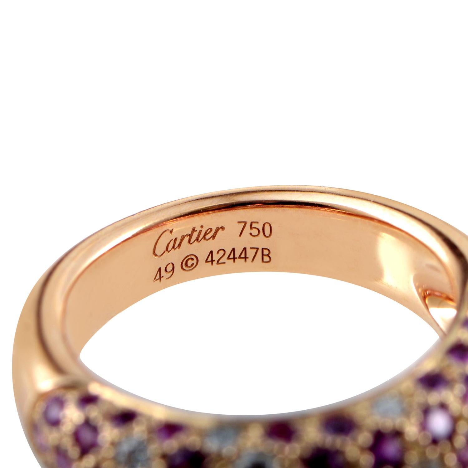 Women's Cartier Mimi 18 Karat Rose Gold Diamond and Pink Sapphire Pave Band Ring