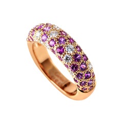 Cartier Mimi 18 Karat Rose Gold Diamond and Pink Sapphire Pave Band Ring