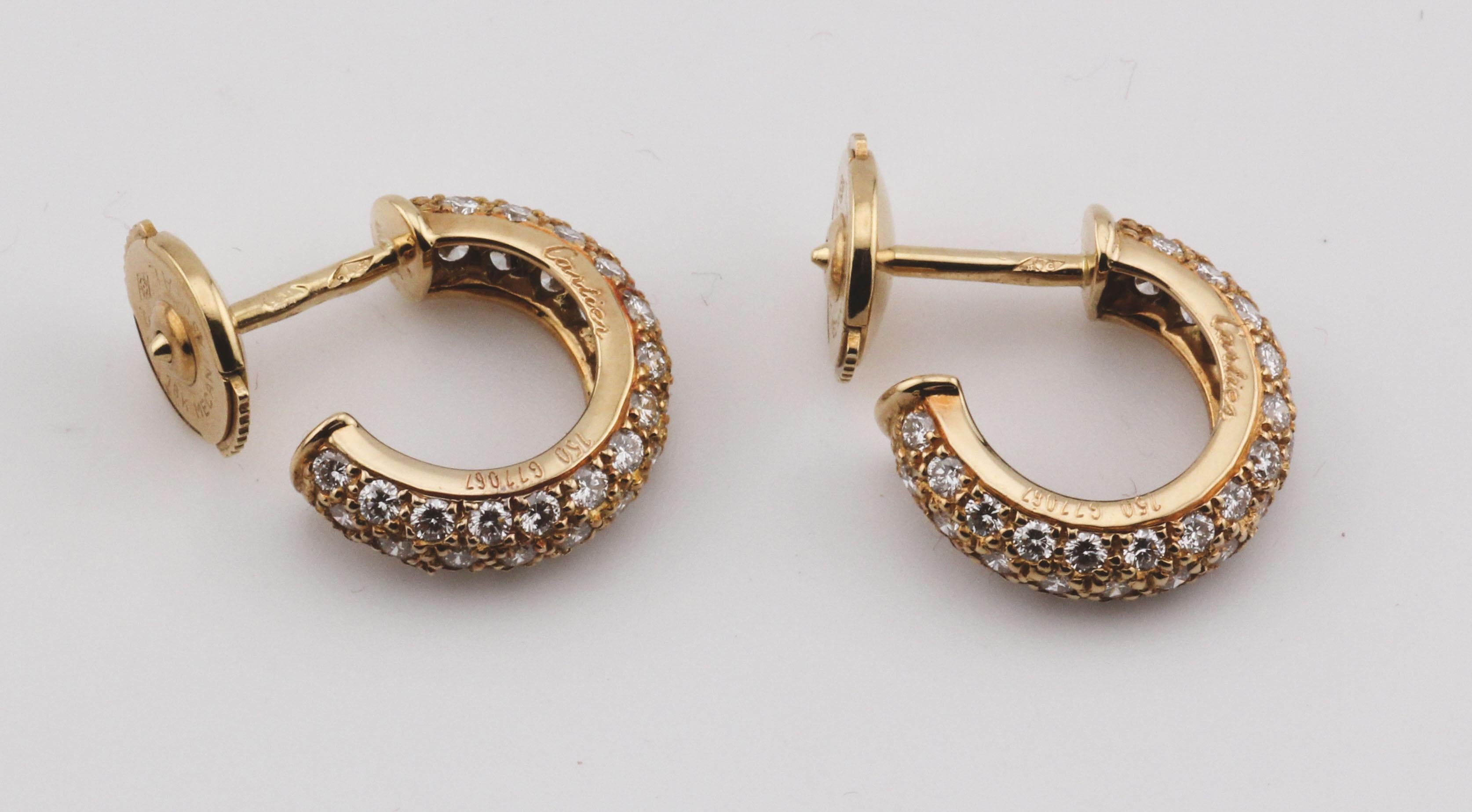 Brilliant Cut Cartier Mimi Diamond 18k Gold Hoop Earrings