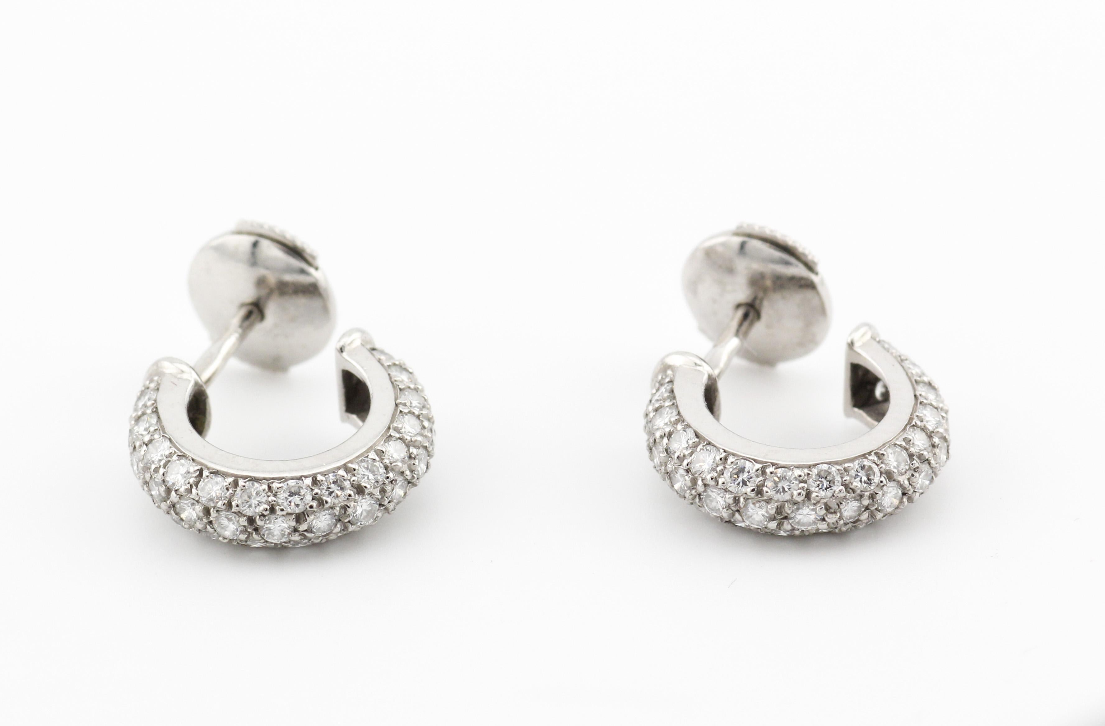 Brilliant Cut Cartier Mimi Diamond Platinum Hoop Earrings For Sale