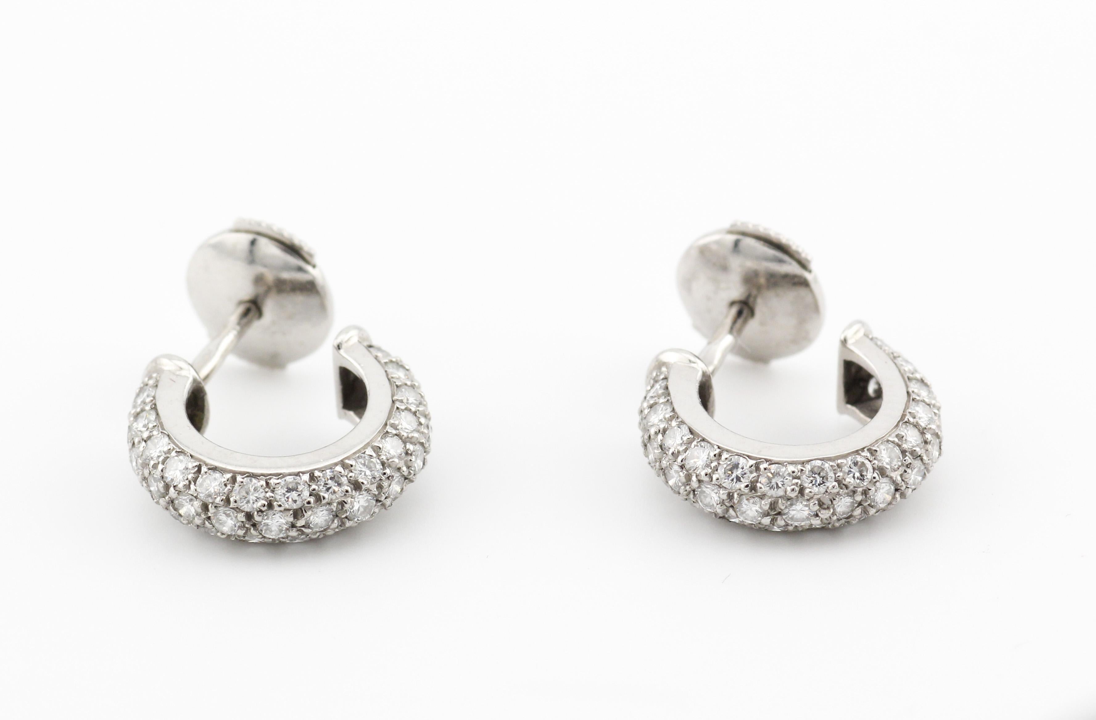 Cartier Mimi Diamond Platinum Hoop Earrings In Good Condition In Simpsonville, SC