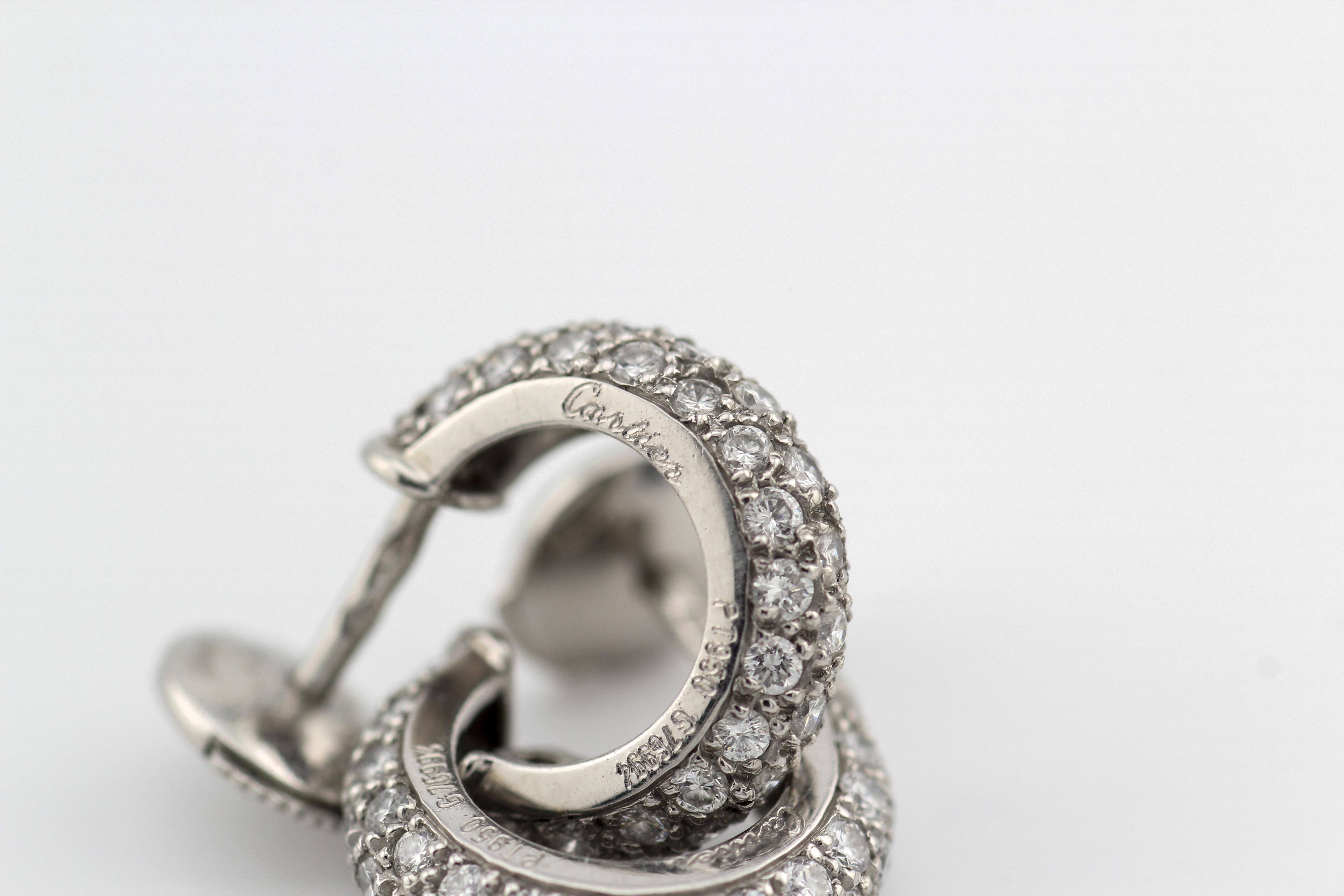 Cartier Mimi Diamond Platinum Hoop Earrings For Sale 2