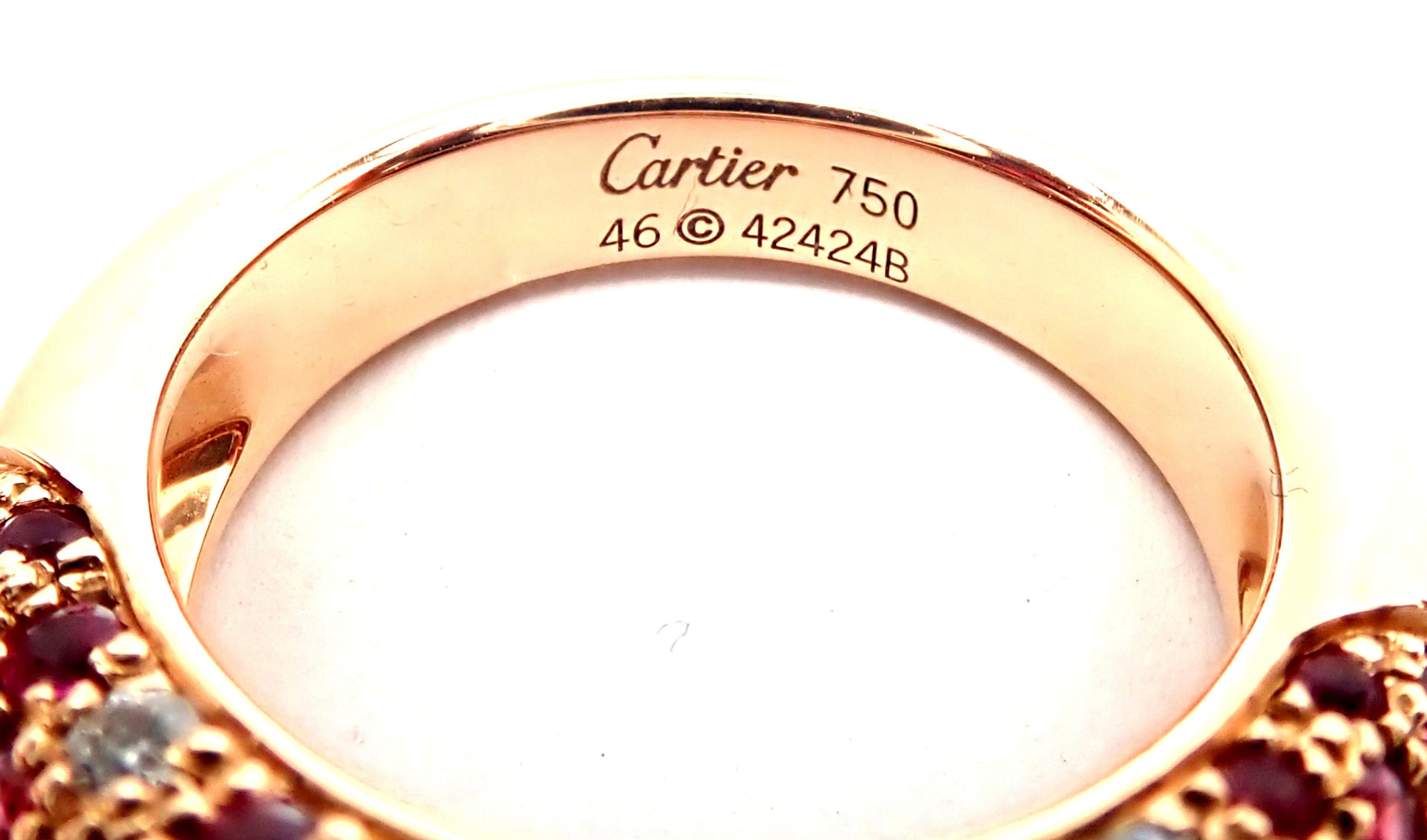 Cartier Mimi Diamond Ruby Rose Gold Band Ring In Excellent Condition In Holland, PA