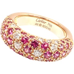 Vintage Cartier Mimi Diamond Ruby Rose Gold Band Ring