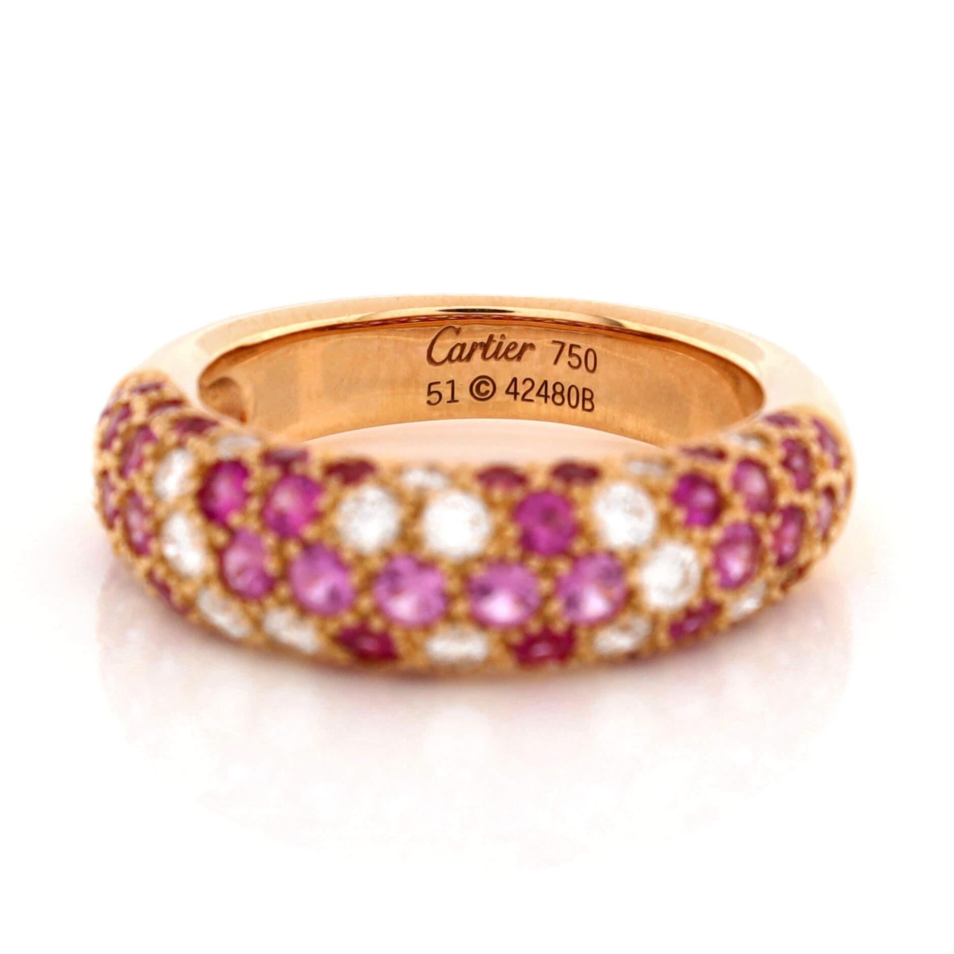 Women's or Men's Cartier Mimi Pave Band Ring 18k Rose Gold with Sapphires and Diamonds