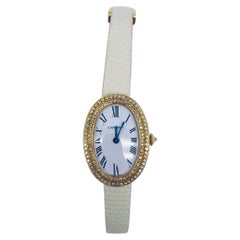Cartier Mini-Baignoire mit Lederriemen aus 18 Karat Gelbgold
