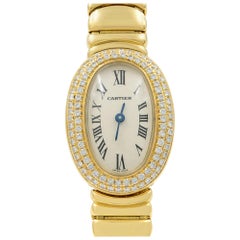 Cartier Mini Baignoire 18 Karat Gold Silver Dial Diamond WB5094WI Mint B/P