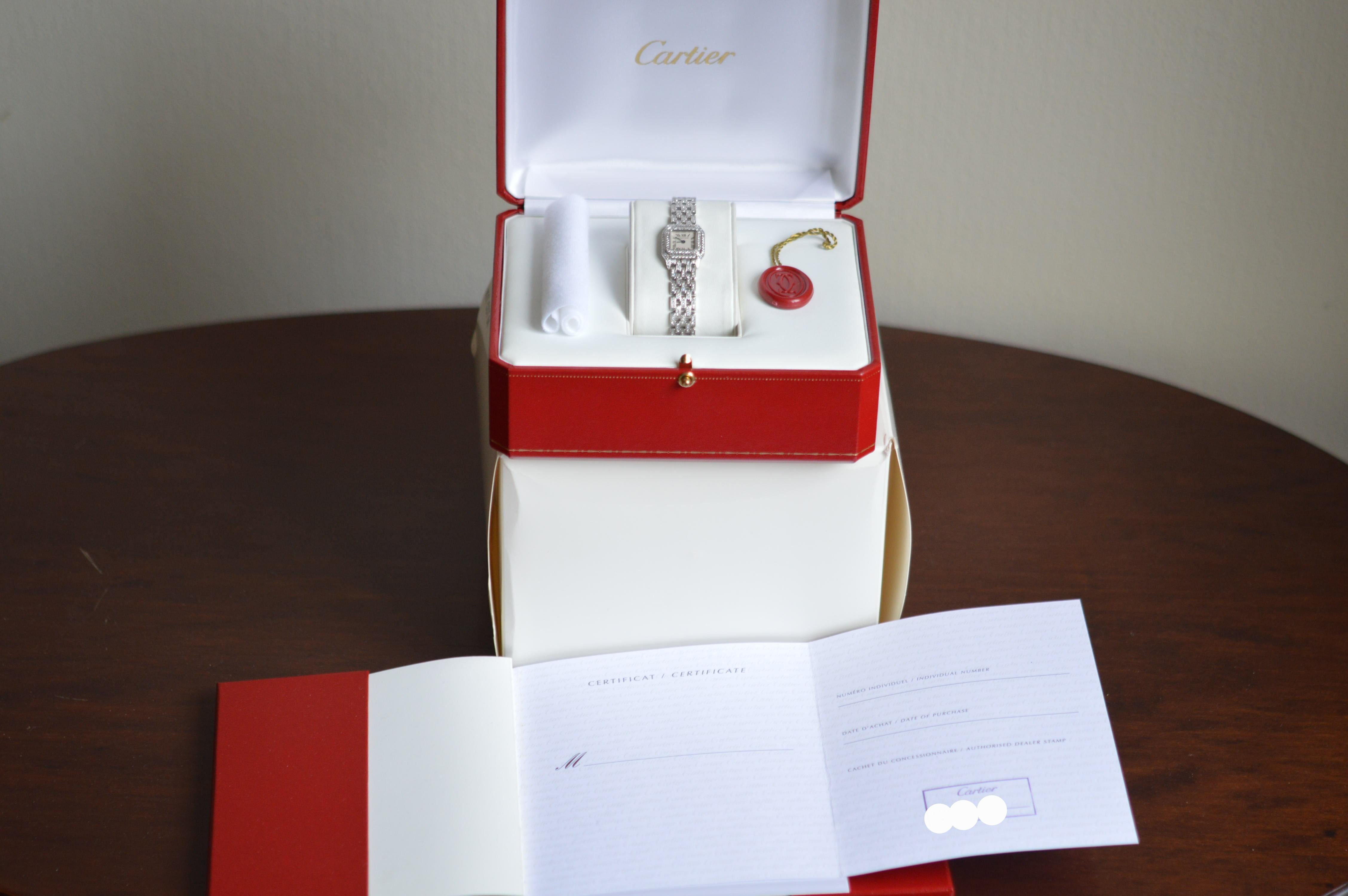 Cartier Mini Panthère 18k White Gold Pavé Diamond Unworn Full Set In New Condition In Geneva, CH