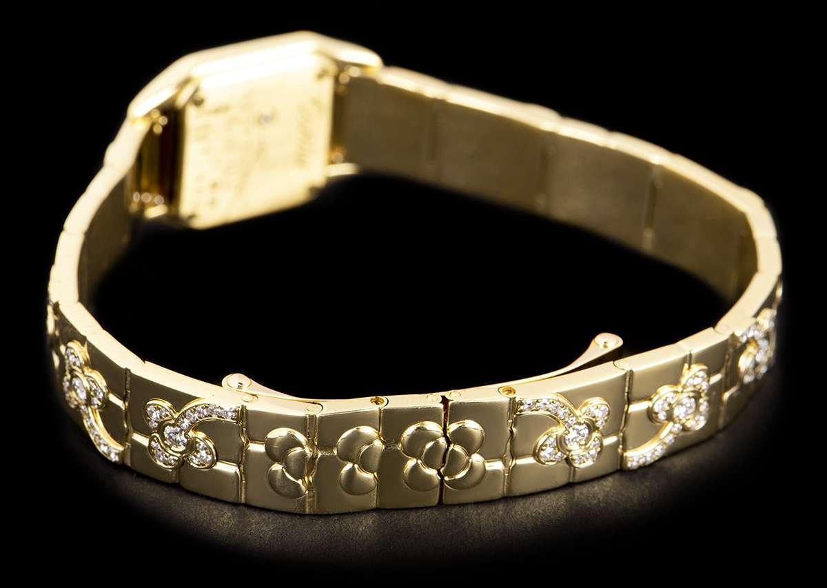 Round Cut Cartier Mini Panthere Yellow Gold Diamond Set Flower Motif Bracelet