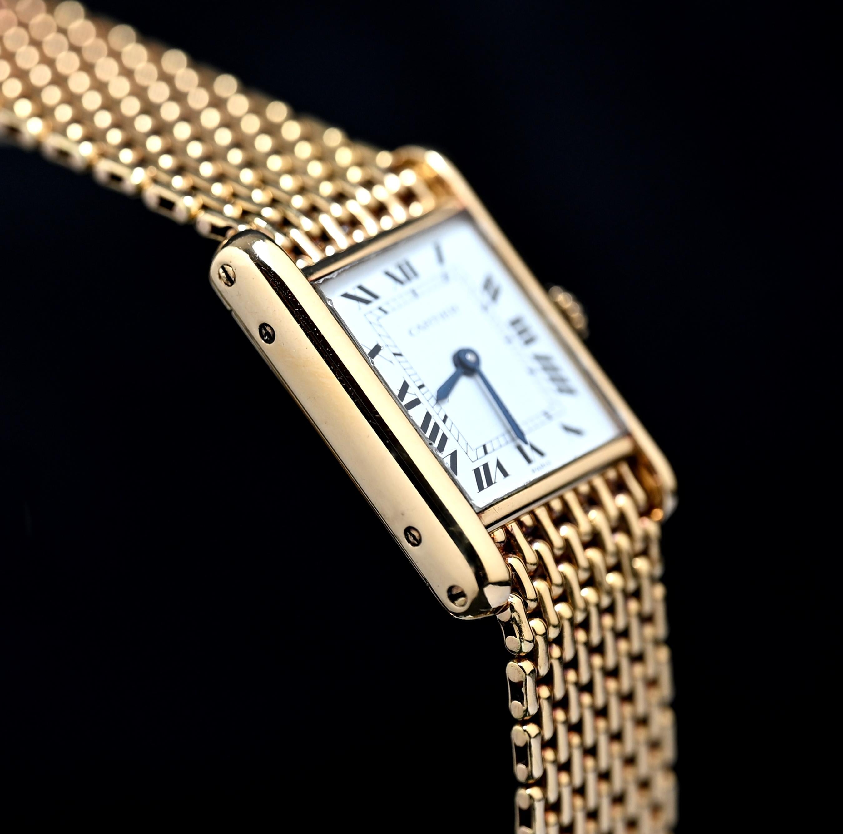Cartier Mini-Tank Louis 18K YG Paris Zifferblatt 78087 Handaufzug mit Armband, 1970er Jahre für Damen oder Herren