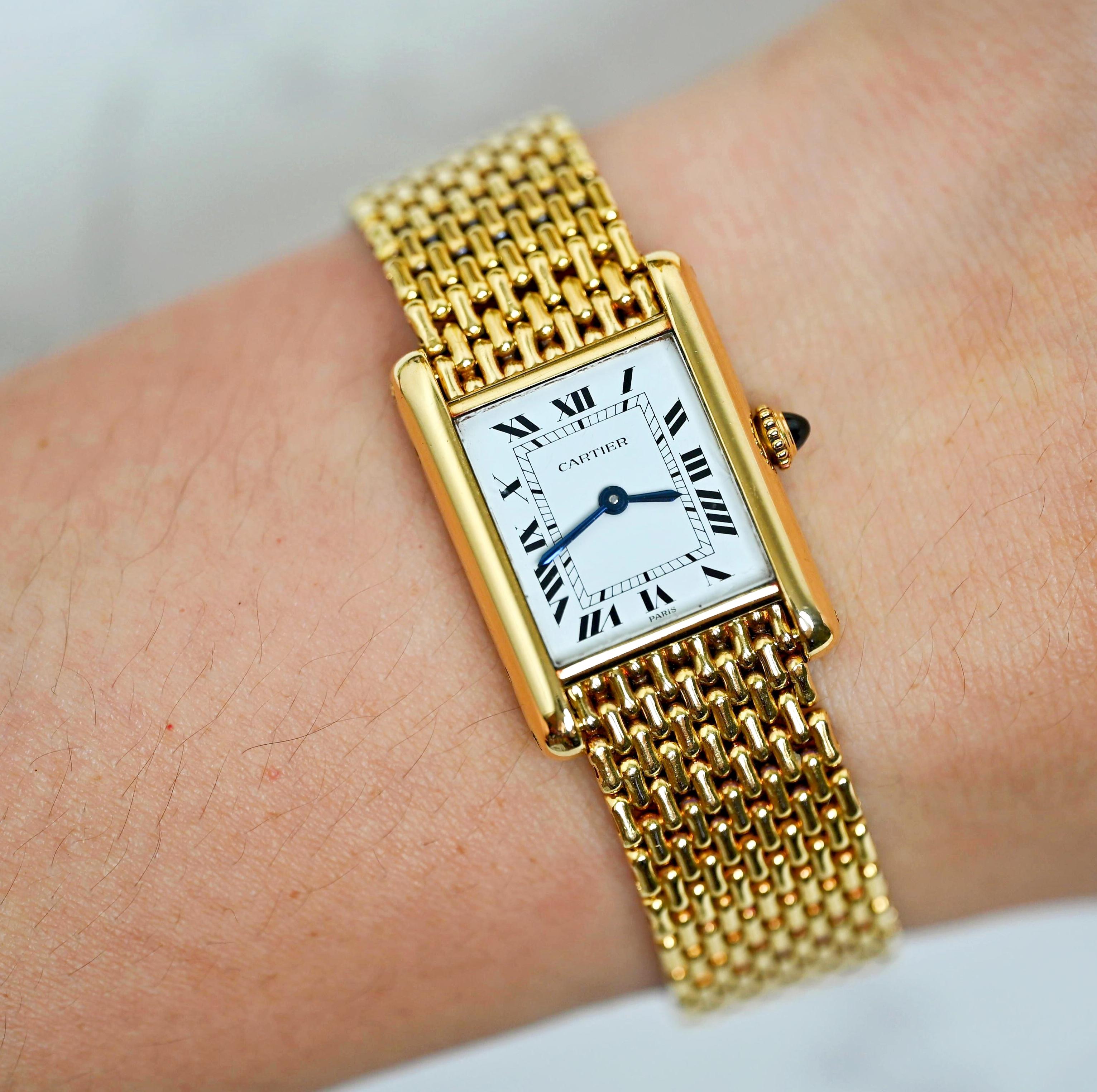 Cartier Mini-Tank Louis 18K YG Paris Zifferblatt 78087 Handaufzug mit Armband, 1970er Jahre 4