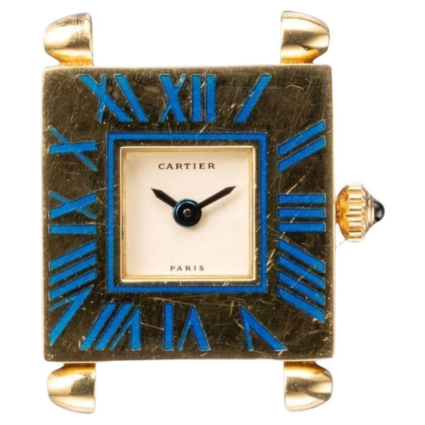 Obus Diamond Cartier Yellow Gold Diamond Tank Obus 1630 Quartz Wristwatch at 1stDibs ...