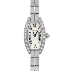 Cartier Mini Tonneau 18k White Gold Silver Dial Diamond Quartz Ladies Watch 2545