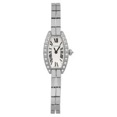 Cartier Mini Tonneau 18k White Gold Silver Dial Diamond Quartz Ladies Watch 2545