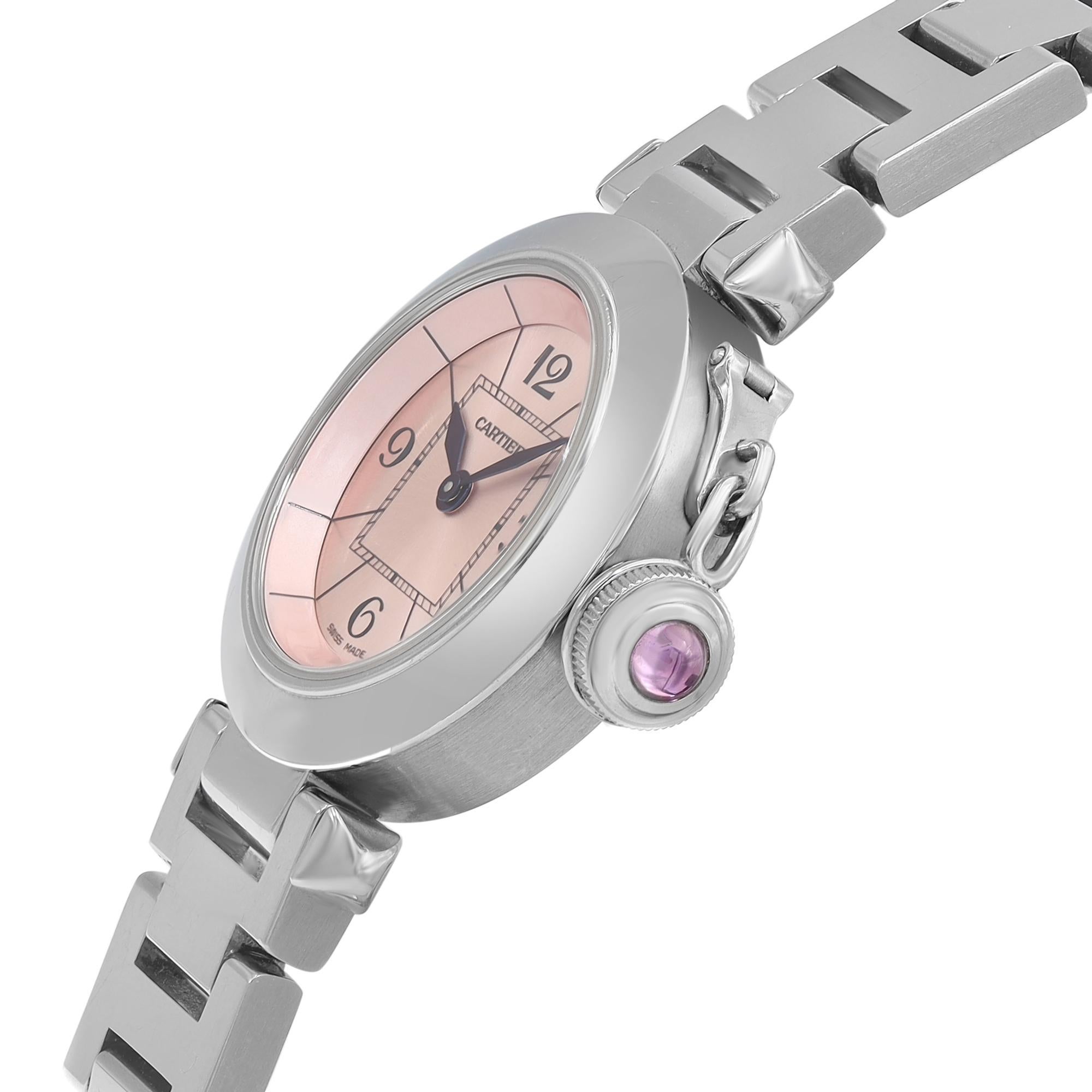 Cartier Miss Pasha Stainless Steel Pink Dial Quartz Ladies Watch W3140008 In Good Condition In New York, NY