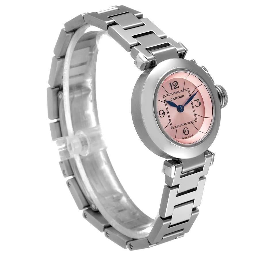 Cartier Miss Pasha Steel Pink Dial Ladies Watch W3140008 Box Papers In Excellent Condition In Atlanta, GA