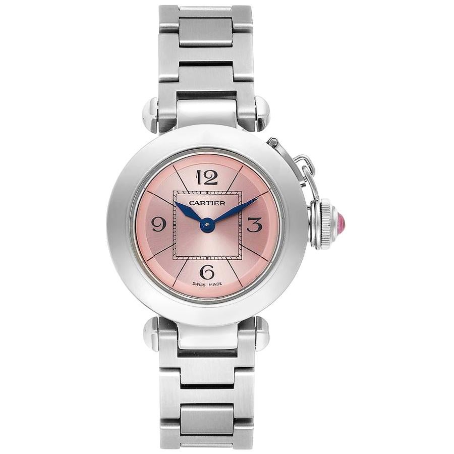 Cartier Miss Pasha Steel Pink Dial Ladies Watch W3140008 Box Papers