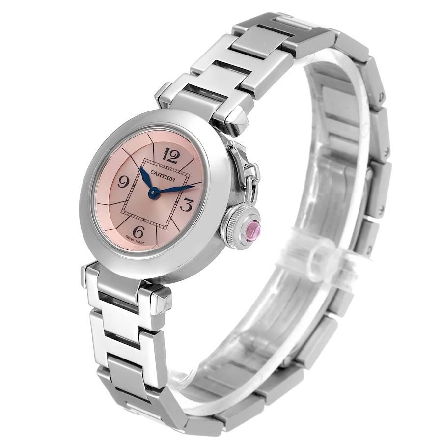 Cartier Miss Pasha Steel Pink Dial Ladies Watch W3140008 Papers In Excellent Condition For Sale In Atlanta, GA